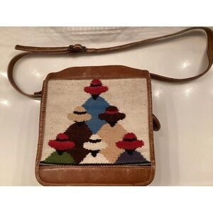 Vintage American Angel Women Crossbody Purse Leather Kilim Western #Peruvian